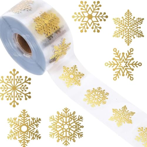 Fituenly 1000 Stück Goldfolie-Schneeflocken-Aufkleber Auf Rolle, Transparent, Holografisches Weihnachtsetikett, Rund, Selbstklebend Für Weihnachtsumschläge Im Winter, Geschenkdekoration von Fituenly