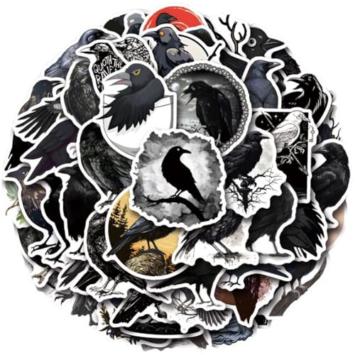 Fituenly 55 Stück Krähen-Aufkleber, Raben-Vogel-Aufkleber Für Wasserflaschen, Laptop, Gepäck, Computer, Handy, Gitarre, Skateboard, Halloween-Dekoration von Fituenly