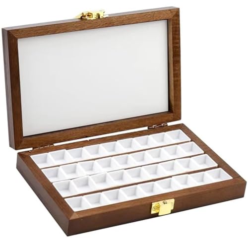 Fituenly Farbwannenpalette, 36-Well-holzpalettenbox, Tragbare Skizzenbuchpalette, Holzfarbpalette, Ölfarbenpalette Für DIY-kunsthandwerksmalerei von Fituenly
