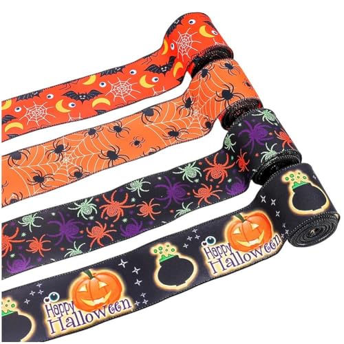 Fituenly Halloween-bänder Aufdruck, 450 cm, Kürbis-Fledermaus-Spinnen-druckband Für Geschenkverpackungen, Halloween-Party-Dekoration, Schleifen, DIY-basteldekor Fituenly Halloween-bänder Aufdruck, 450 cm, Kürbis-Fledermaus-Spinnen-druckband Für Geschenkverpackungen, Halloween-Party-Dekoration, Schleifen, DIY-basteldekor von Fituenly