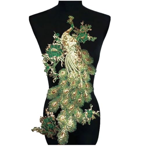 Fituenly Stickapplikation, Hochzeitskleid-Applikation, Pailletten-, Pfauenhenne, Zum Aufnähen Und Aufbügeln, Bestickte Aufnäher, Applikationen Für Kleid, DIY-Dekoration von Fituenly