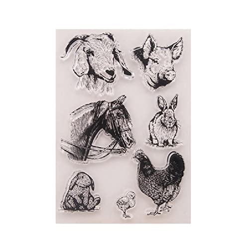 Transparenter Vieh-silikon-stempel, Klar, Kaninchen, Huhn, Schwein, Ochsen, Pferde, Stempel, Diy-gummi, Bauernhaus-stil, Scrapbooking-stempel von Fituenly