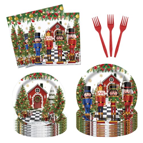 Fitumiw Nussknacker-Partygeschirr, Cartoon-Soldaten, Teller und Servietten, Weihnachtsmann, Weihnachtsbäume, Party-Set, Dekoration, für 24 Gäste, 96 Stück Fitumiw Nussknacker-Partygeschirr, Cartoon-Soldaten, Teller und Servietten, Weihnachtsmann, Weihnachtsbäume, Party-Set, Dekoration, für 24 Gäste, 96 Stück von Fitumiw