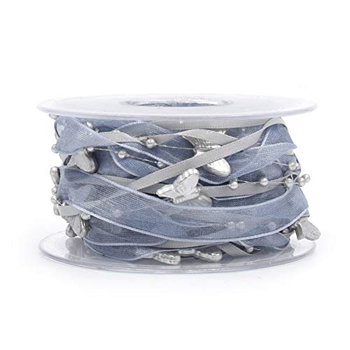 Ototon 5 m Organza-Schleifenband mit Perlen in Schmetterlings-Form, Dekoration für Handwerk Nähen DIY Geschenk Geburtstag (grau) von Ototon