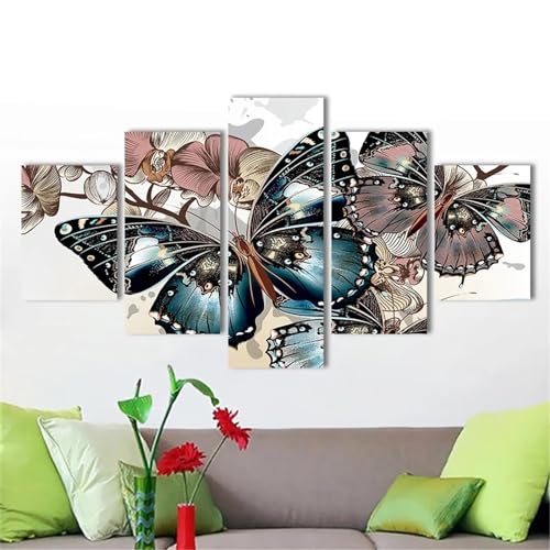 Diamond Painting 5 teilig Kombination Full Zubehör Kit, 5D Diamond Painting Set DIY Handwerk Strass Stickerei Diamond Painting Bilder Erwachsene für Haus Wand Dekoration Vintage-Schmetterling E-Size von Fiububu