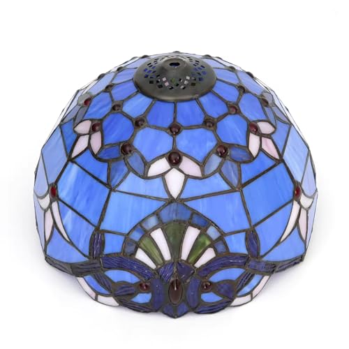 Fiunkes 12 Zoll Blauer Barock-Lampenschirm-Ersatz, Tiffany-Stil, mediterraner Vintage-Buntglas-Lampenschirm, nur für Tischlampen, Hängelampen, Stehlampen, Akzentlampen, Insellampen Fiunkes 12 Zoll Blauer Barock-Lampenschirm-Ersatz, Tiffany-Stil, mediterraner Vintage-Buntglas-Lampenschirm, nur für Tischlampen, Hängelampen, Stehlampen, Akzentlampen, Insellampen von Fiunkes