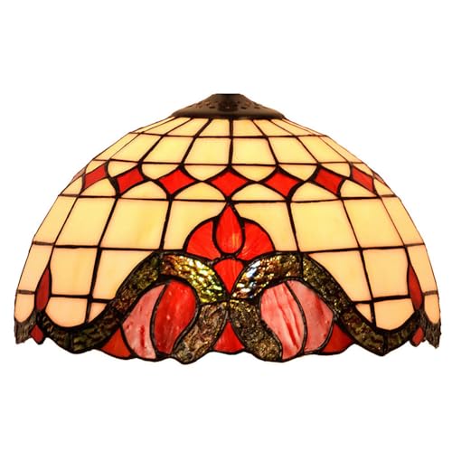 Fiunkes Creme weiß rot gebeizt Glas Lampenschirm Ersatz für Tischlampe, Deckenleuchte, Stehlampe, 16 Zoll Vintage Tiffany-Stil handgemachte Glasschirm,12inch von Fiunkes