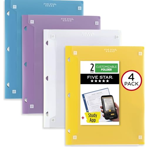 Five Star 2 Pocket Ordner, 4 Stück, anpassbarer Einband, Ordner mit Taschen, passend für 3-Ringordner, Kunststoff, weiß, amethystviolett, Erntegelb, Tidewater Blue (330092B-ECM) von Five Star