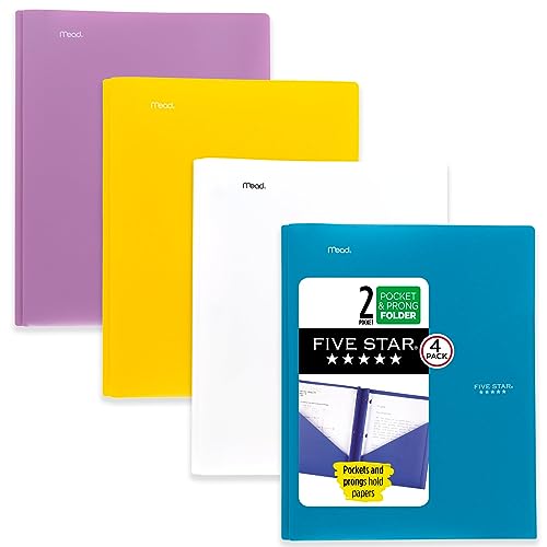 Five Star 2 Taschenmappen, 4 Stück, Kunststoff-Ordner mit Zinkenverschlüssen, für 27,9 x 21,6 cm, Tidewater Blue, Weiß, Amethyst-Lila, Erntegelb (38136) Five Star 2 Taschenmappen, 4 Stück, Kunststoff-Ordner mit Zinkenverschlüssen, für 27,9 x 21,6 cm, Tidewater Blue, Weiß, Amethyst-Lila, Erntegelb (38136) von Five Star