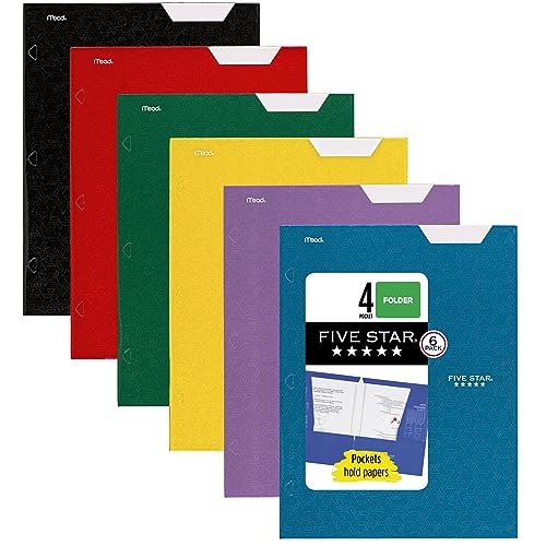 Five Star 4 Taschenmappen, 6 Stück, Papiermappen, passend für 3-Ringbücher, für 21,6 x 27,9 cm Papier, beschreibbares Etikett, Tidewater Blue, Erntegelb, Amethyst-Lila, Waldgrün, Feuerrot, Schwarz Five Star 4 Taschenmappen, 6 Stück, Papiermappen, passend für 3-Ringbücher, für 21,6 x 27,9 cm Papier, beschreibbares Etikett, Tidewater Blue, Erntegelb, Amethyst-Lila, Waldgrün, Feuerrot, Schwarz von Five Star
