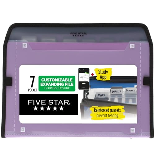Five Star Fächermappe mit 7 Fächern, Kunststoff, erweiterbar, mit anpassbaren Registern und transparentem Deckel, für 27,9 x 21,6 cm, Reißverschluss, Amethystviolett (351700G) von Five Star