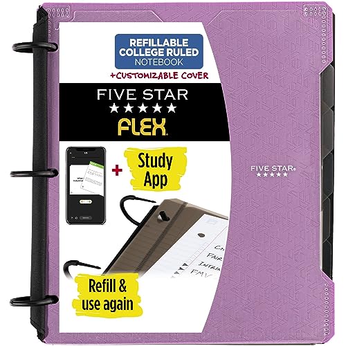 Five Star Flex Hybrid Notizbuch, 2,5 cm (1 Zoll) Ordner mit Reitern, anpassbarem Einband, Notizbuch und 3-Ringbuch All-in-One, lila (29326AB6) von Five Star