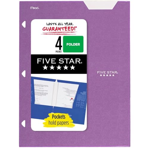 Five Star Papierordner mit 4 Fächern, geometrisches Design und Beschriftungsetikett, passend für 3-Ringbücher für 21,6 x 27,9 cm große Papiere (Amethyst-Lila) von Five Star