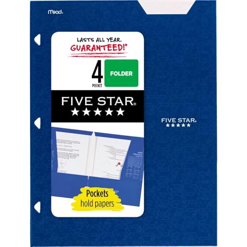 Five Star Papierordner mit 4 Fächern, geometrisches Design und Beschriftungsetikett, passend für 3-Ringbücher für 21,6 x 27,9 cm große Papiere (Pazifikblau) von Five Star