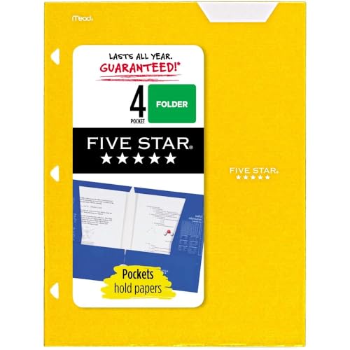 Five Star Papierordner mit 4 Fächern, geometrisches Design und beschriftbarem Etikett, passend für 3-Ringbücher für 21,6 x 27,9 cm große Papiere (Erntegelb) von Five Star