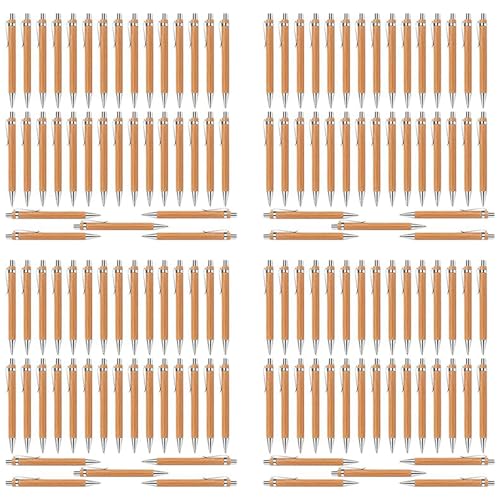 Fivetwofive 140 StüCk BüRo- und Schul Bedarf Nachhaltiger Kugelschreiber Stift Bambus Einziehbarer Kugelschreiber Stift Schreiben Werkzeug (Schwarze Tinte) von Fivetwofive