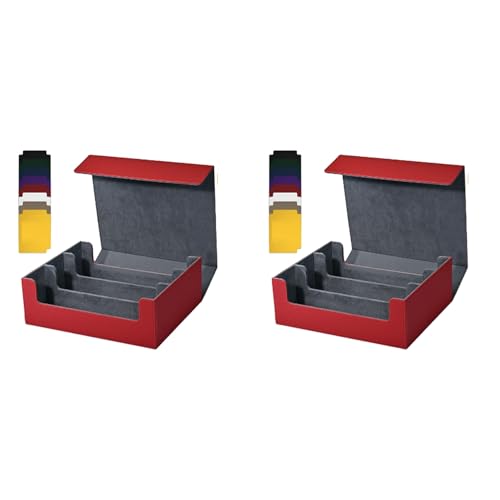 Fivetwofive 2X Kartenaufbewahrungsbox für Sammelkarten, 1800+ PU-KartendeckhüLle, Kartenbox mit Magnetverschluss für Magnetische Spielkarten, Rot von Fivetwofive