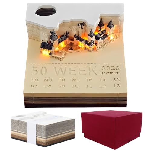 Fivtsme 3D-Notizblock, 2026 Tischkalender-Notizblock, Schreibtischkalender 2026 zum Abreißen, 3D Kalender Abreißen mit Licht und Stifthalter, 3D-Magic Castle-Wochenkalender, DIY Kreatives Geschenk Fivtsme 3D-Notizblock, 2026 Tischkalender-Notizblock, Schreibtischkalender 2026 zum Abreißen, 3D Kalender Abreißen mit Licht und Stifthalter, 3D-Magic Castle-Wochenkalender, DIY Kreatives Geschenk von Fivtsme