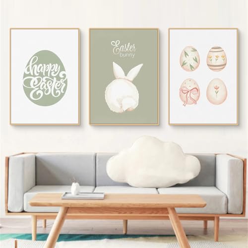 Fiwzzdur 3er Set Ostern Poster Set, Ostereier Hase Bilder Poster & Kunstdrucke Wandbilder, Bilder Kinderzimmer Deko Kinderposter Babyzimmer, Geschenk Mädchen Jungen, Ohne Rahmen (21x30cm,ABC) von Fiwzzdur