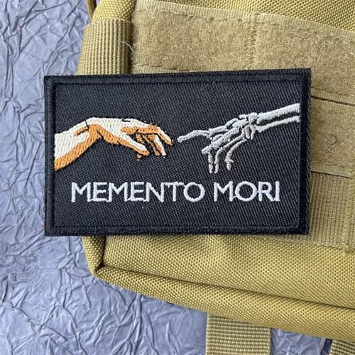 Klett Patch "Memento Mori" Patches Modernes Militär Moral Taktisch Flicken Bestickter Aufnäher mit Haken- und Flauschbänder von Fiwzzdur