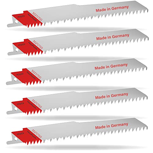 5x Säbelsäge Sägeblatt Säbelsägeblätter 150mm Holz Kunststoff 3021/150 HCS/CV - Made in Germany - für Holz Spanplatten Laminat Kunststoff Gips kompatibel mit Bosch Einhell Makita Metabo von FixedByU