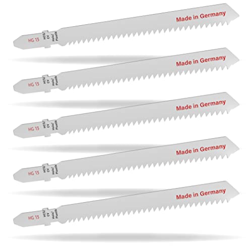 5x Stichsäge Stichsägeblatt universal Sägeblätter HG 13 (HCS/CV) für Weichholz Kunststoff - Made in Germany - kompatibel z. B. mit Bosch GST Black&Decker Einhell AEG von FixedByU