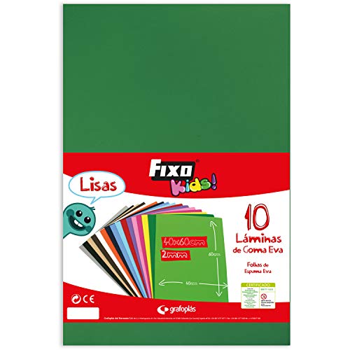 Fixo Kids Gummifolie EVA, einfarbig, Dunkelgrün, 40 x 60 cm, 10 Stück von Fixo Kids