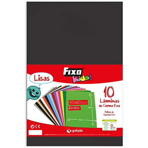 Fixo Kids Gummifolie EVA, einfarbig, Schwarz, 40 x 60 cm, 10 Stück von Fixo Kids