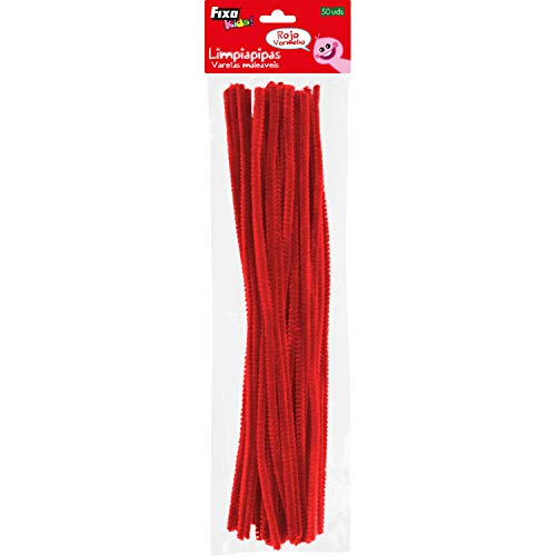 Fixo Kids 68013300. Packung mit 50 Pfeifenreinigern, Rot, für Bastelarbeiten, 6 mm, Durchmesser 30 cm lang von Fixo Kids