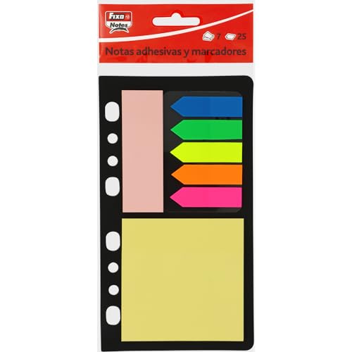 Fixo Notizen | Notizhalter und Marker | verschiedene Farben und Größen | PET-Indikatoren | Haftnotizen Papier | Perfekt für Ordner mit 4 Ringen A5 | 25 Blatt pro Block | 7 Blöcke von Fixo