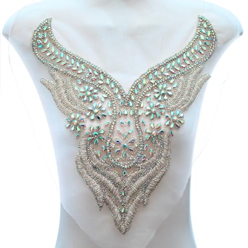 FixrWre Handgefertigte Mieder-Strass-Applikation, Nähen, Glasperlen, Steine, Kristallbesatz, Spitzenaufnäher für Kleid, Kleidung, Zubehör (AB-Farbe) von FixrWre