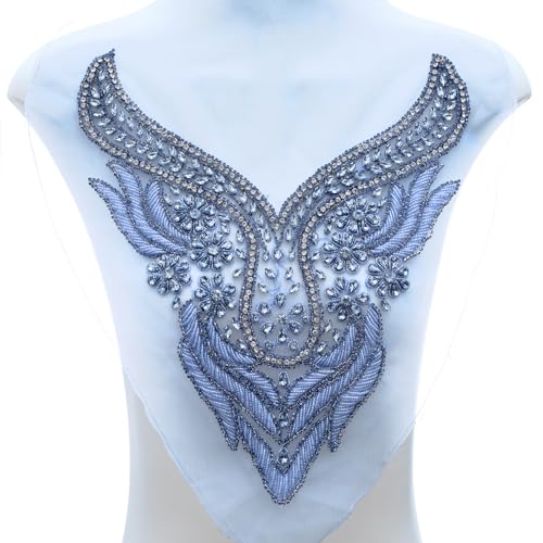 FixrWre Handgefertigte Mieder-Strass-Applikation, Nähen, Glasperlen, Steine, Kristallbesatz, Spitzenaufnäher für Kleid, Kleidung, Zubehör (blau) von FixrWre