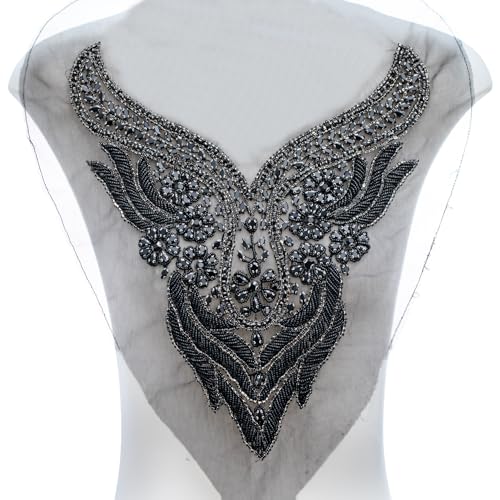 FixrWre Handgefertigte Mieder-Strass-Applikation, Nähen, Glasperlen, Steine, Kristallbesatz, Spitzenaufnäher für Kleid, Kleidung, Zubehör (schwarz) von FixrWre