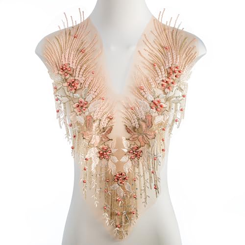 FixrWre Perlenapplikation mit Perlen, Blumenmuster, bestickt, handgefertigt, Nähwerkzeug für DIY-Ausschnitt, Mieder, Hochzeit, Brautkleid, Ballkleid, Aprikose, klein FixrWre Perlenapplikation mit Perlen, Blumenmuster, bestickt, handgefertigt, Nähwerkzeug für DIY-Ausschnitt, Mieder, Hochzeit, Brautkleid, Ballkleid, Aprikose, klein von FixrWre