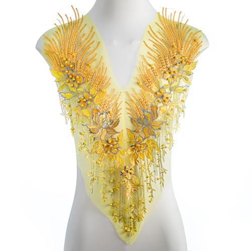 FixrWre Perlenapplikation mit Perlen, Blumenmuster, bestickte Flicken, handgefertigtes Nähwerkzeug für selbstgemachte Ausschnitte, Mieder, Hochzeit, Brautkleid, Ballkleid, Gelb, Größe S FixrWre Perlenapplikation mit Perlen, Blumenmuster, bestickte Flicken, handgefertigtes Nähwerkzeug für selbstgemachte Ausschnitte, Mieder, Hochzeit, Brautkleid, Ballkleid, Gelb, Größe S von FixrWre