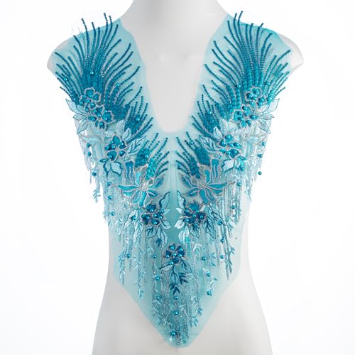FixrWre Perlenapplikation mit Perlen, Blumenmuster, bestickte Flicken, handgefertigtes Nähwerkzeug für selbstgemachte Ausschnitte, Mieder, Hochzeit, Brautkleid, Ballkleid, Himmelblau, Größe S FixrWre Perlenapplikation mit Perlen, Blumenmuster, bestickte Flicken, handgefertigtes Nähwerkzeug für selbstgemachte Ausschnitte, Mieder, Hochzeit, Brautkleid, Ballkleid, Himmelblau, Größe S von FixrWre