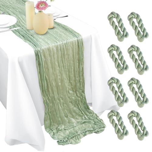 Fixwal Seihtuch-Tischläufer, plissiert, Boho-Gaze-Tischläufer, lang, halbtransparent, Tischdekoration für Partys, Duschen, Geburtstage und Hochzeiten, 88 x 308 cm, Salbeigrün, 8 Stück Fixwal Seihtuch-Tischläufer, plissiert, Boho-Gaze-Tischläufer, lang, halbtransparent, Tischdekoration für Partys, Duschen, Geburtstage und Hochzeiten, 88 x 308 cm, Salbeigrün, 8 Stück von Fixwal