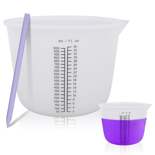 Fizdoqg 1000ml Silikon Messbecher Große Messbecher Gießpulver, Silikonbecher zum Gießen Epoxidharz, Silikon Becher mit Rührstäbchen für Gießformen, Basteln, DIY Handmade (1000ml) von Fizdoqg