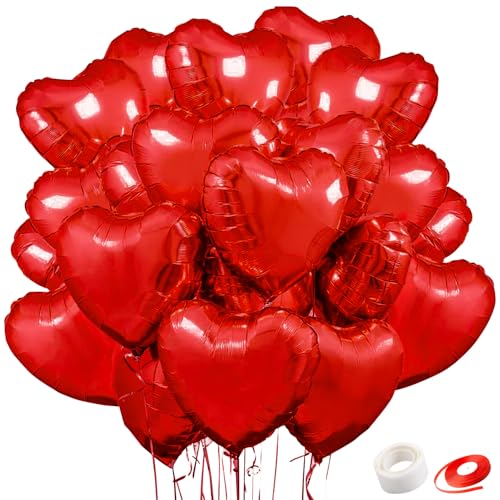 Fizdoqg 25 Stück Herzluftballons 18 Zoll Herz Folienballon Rot, Herz Helium Luftballons, Herzballons Rot mit 10m Band und Zubehör für Hochzeit, Verlobung, Geburtstagsdeko, Valentinstag Fizdoqg 25 Stück Herzluftballons 18 Zoll Herz Folienballon Rot, Herz Helium Luftballons, Herzballons Rot mit 10m Band und Zubehör für Hochzeit, Verlobung, Geburtstagsdeko, Valentinstag von Fizdoqg