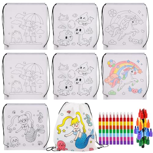 Fizdoqg 8 Stück Taschen zum Bemalen für Kinder Rucksack zum Ausmalen Stoffbeutel zum Bemalen für Kinder mit 8 Stapelbare Wachsmalstifte für Give Aways Kindergeburtstag Mitgebsel Fizdoqg 8 Stück Taschen zum Bemalen für Kinder Rucksack zum Ausmalen Stoffbeutel zum Bemalen für Kinder mit 8 Stapelbare Wachsmalstifte für Give Aways Kindergeburtstag Mitgebsel von Fizdoqg