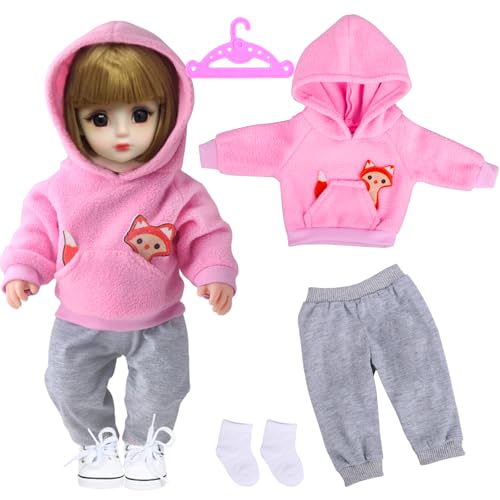 Fizdoqg Puppenkleidung 35-45 cm Baby Puppe Kleidung Puppenkleider Set, Kleidung Outfits für Baby Puppen mit Weiße Socken und Kleiderbügel für Kinder Geschenke Mädchen (Rosa) von Fizdoqg