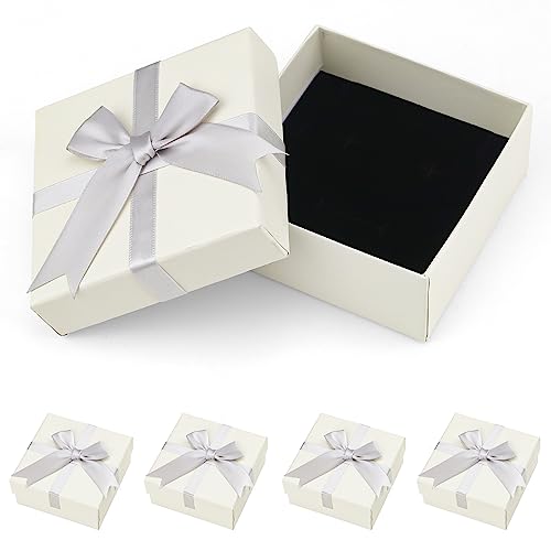 Fizdoqg Schmuck Box Karton 4 Stücke Schmuckschatulle 9 x 9cm Schmuckschatulle Schmuckkasten Geschenkschachtel Schmuck für Ring Halskette Geschenke Display mit Grauem Band von Fizdoqg