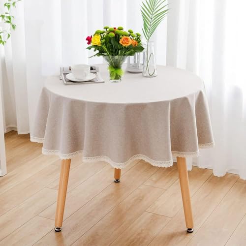Fjquamitix Leinentischdecke, rund, 120 cm, waschbar, natürliche Tischdecke für Esszimmer, Outdoor, Hochzeiten und Restaurants (Grau) von Fjquamitix