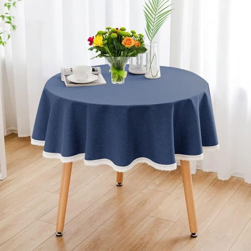 Fjquamitix Leinentischdecke, rund, 120 cm, waschbar, natürliche Tischdecke für Esszimmer, Outdoor, Hochzeiten und Restaurants (blau) von Fjquamitix