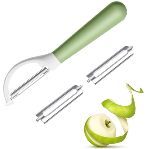 Fjquamitix Schwenkbarer Schäler mit 2 Klingen für Obst und Gemüse Edelstahlklinge mit rutschfestem Griff Praktisches Küchenwerkzeug für Kartoffeln und Äpfel (Green) von Fjquamitix