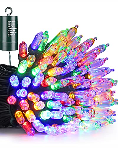 Flacchi Mehrfarbige Weihnachtslichterkette, 100 LEDs, 10 m, batteriebetrieben, wasserdicht, 8 Modi und automatischer Timer, Mini-Lichter für Party, Weihnachtsdekoration, Außen- und Innendekoration von Flacchi