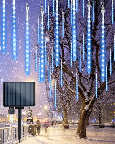 Flacchi Solar Meteorschauer Eiszapfen Lichter - 20 Röhren 480 LED Kaskadierende Regentropfen Lichter, Outdoor Wasserdicht Weihnachtsdekorationen für Urlaub Party (Blau, Solar 20 Röhren) von Flacchi