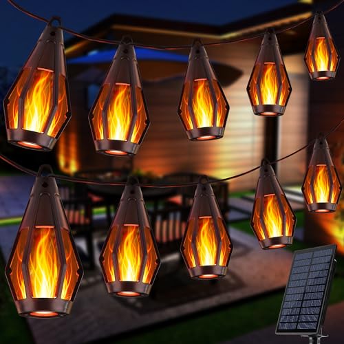Solar Flammen Lichterkette Aussen - 12,6M 15 LED Lichter Outdoor Solar-Lichterkette Außen für Garten Terrasse Balkon, Partys Dekoration von Flacchi