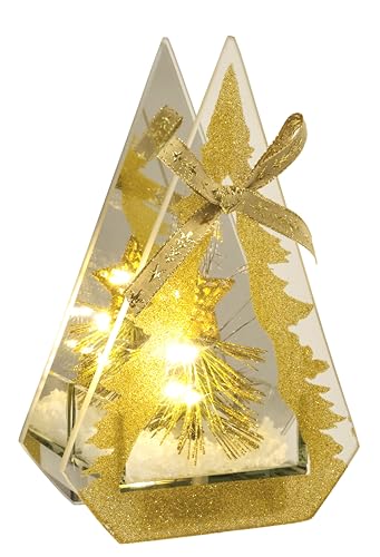 Dekoriertes Dekoobjekt aus Glas mit LED Licht Mini Tannenbaum Kunstschnee Lampe Stimmungslicht Lichterkette Weihnachtsdeko 3D Bild Deko Weihnachten Tischdeko Ornamente 3D Bild Geschenk Dekoration von Flair Flower