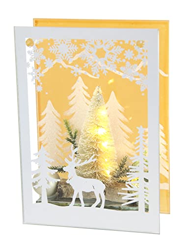 Dekoriertes Dekoobjekt aus Glas mit LED Licht weißer Mini Tannenbaum Lampe Stimmungslicht Lichterkette Weihnachtsdeko 3D Bild Dekoration Weihnachten Tischdeko Ornamente 3D Bild Geschenk Dekoration von Flair Flower